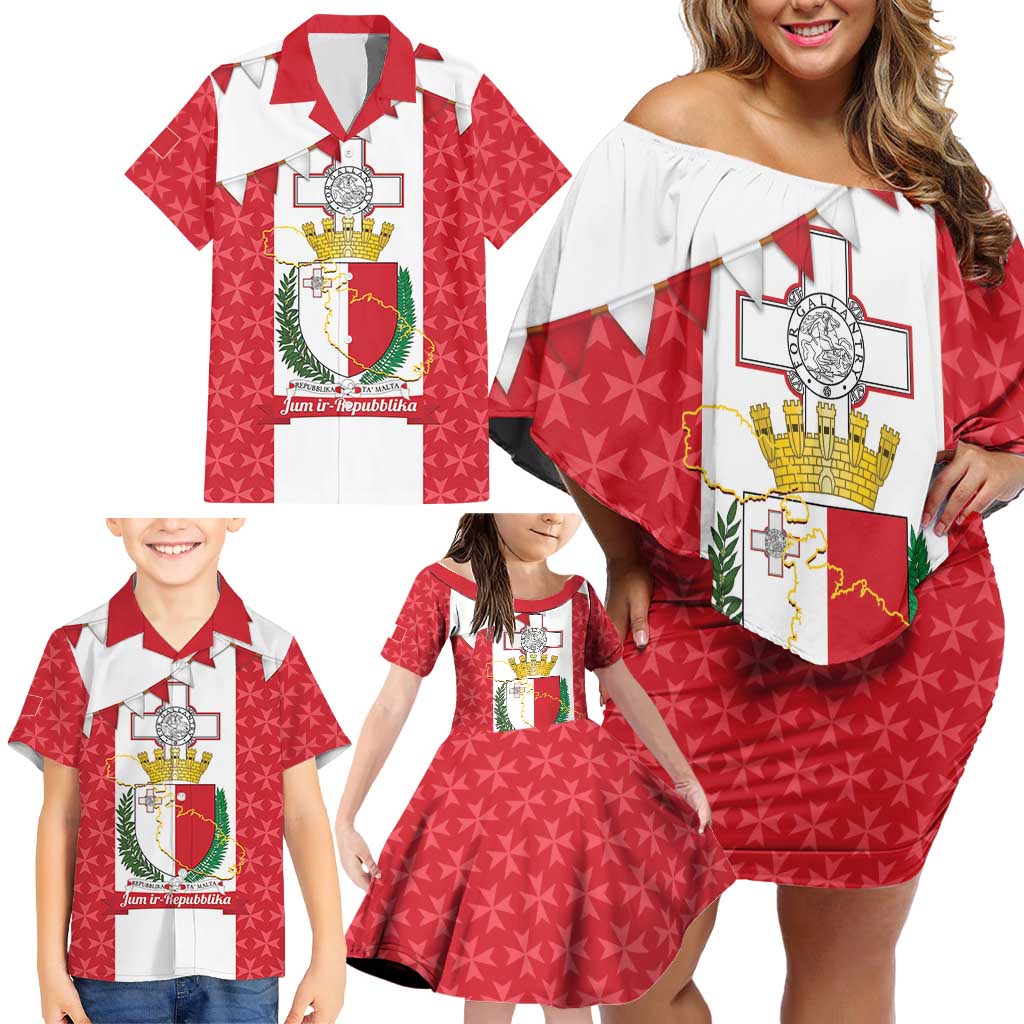 Malta Republic Day Family Matching Off Shoulder Short Dress and Hawaiian Shirt Jum ir-Repubblika Maltese Cross - Wonder Print Shop