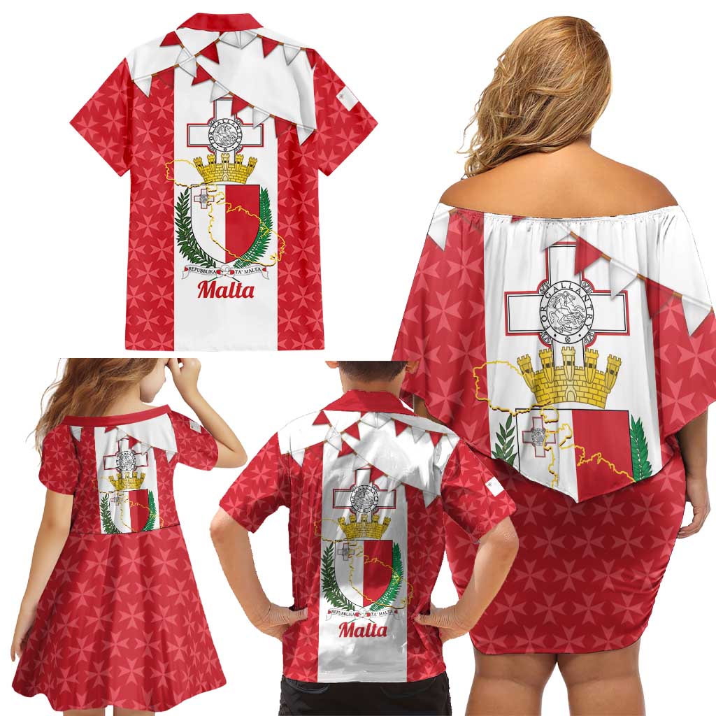 Malta Republic Day Family Matching Off Shoulder Short Dress and Hawaiian Shirt Jum ir-Repubblika Maltese Cross - Wonder Print Shop