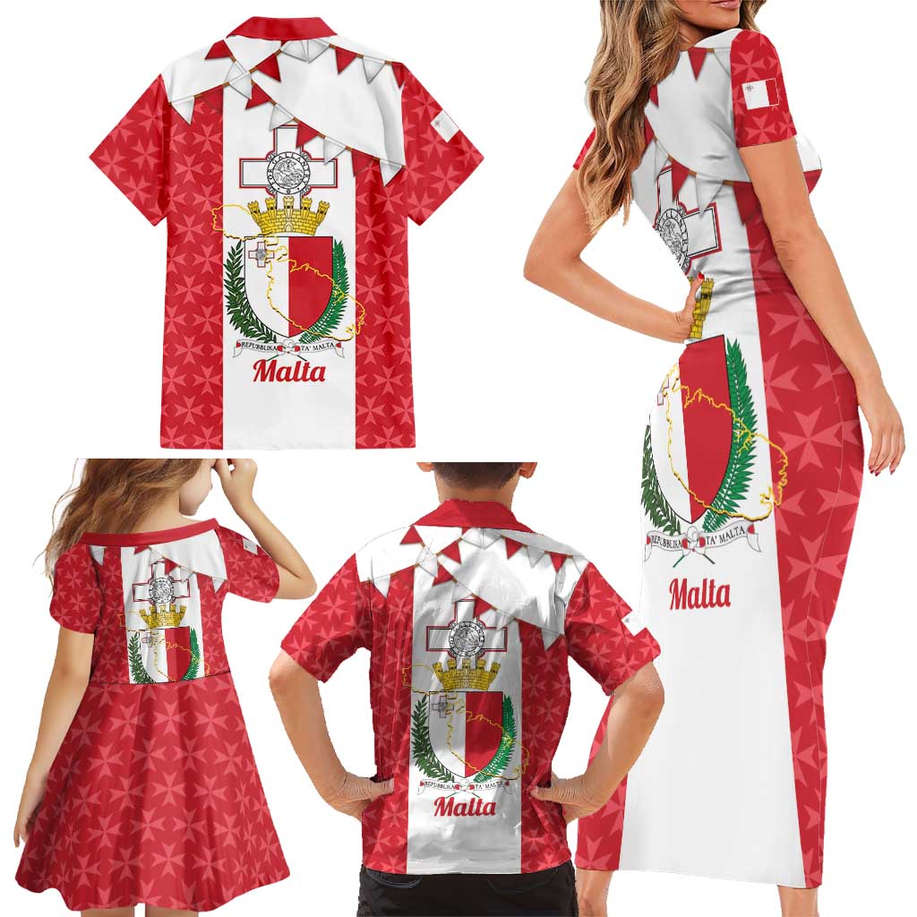 Malta Republic Day Family Matching Short Sleeve Bodycon Dress and Hawaiian Shirt Jum ir-Repubblika Maltese Cross - Wonder Print Shop