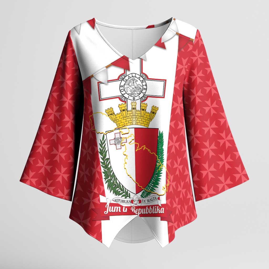 Malta Republic Day Kimono Sleeve Blouse Jum ir-Repubblika Maltese Cross - Wonder Print Shop