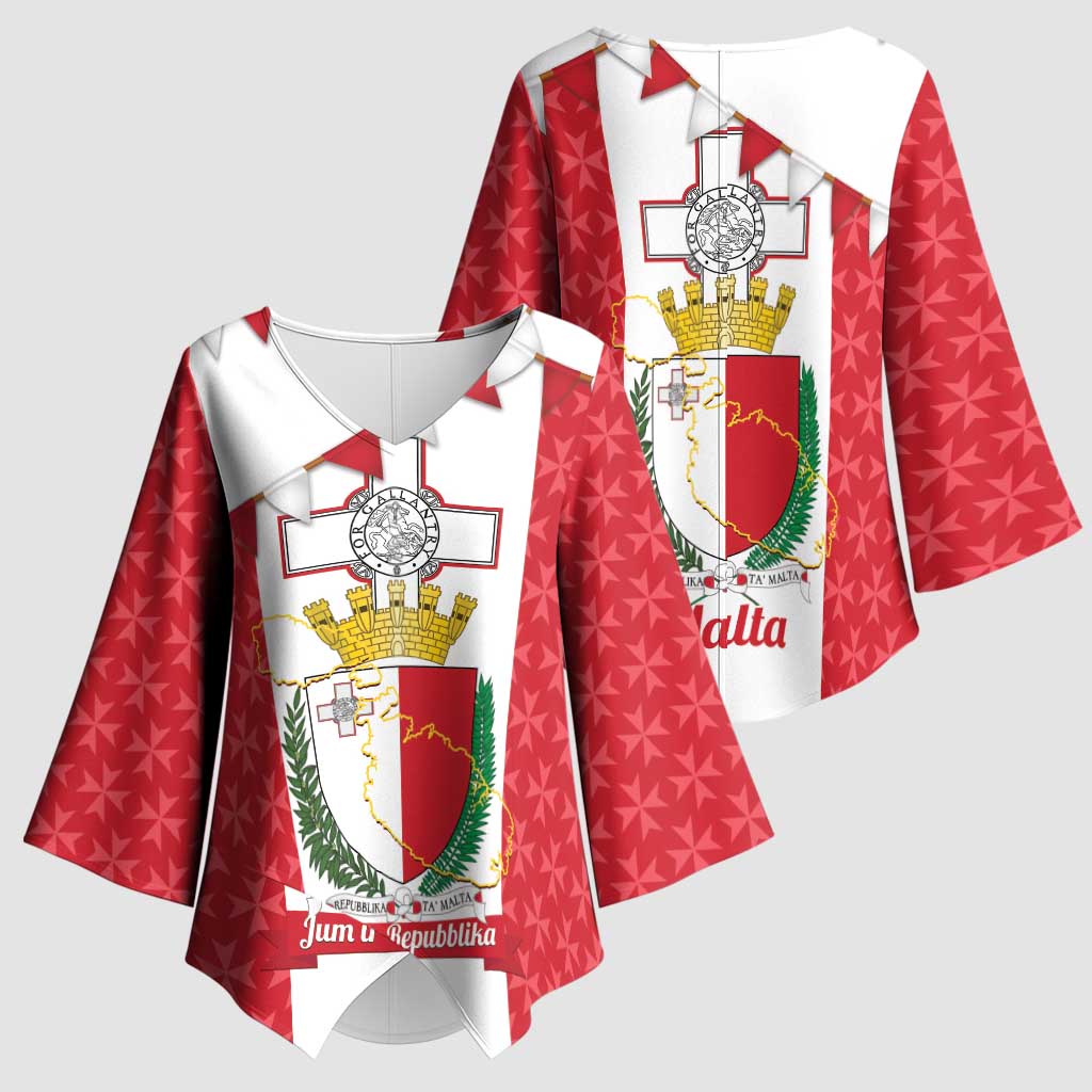 Malta Republic Day Kimono Sleeve Blouse Jum ir-Repubblika Maltese Cross - Wonder Print Shop
