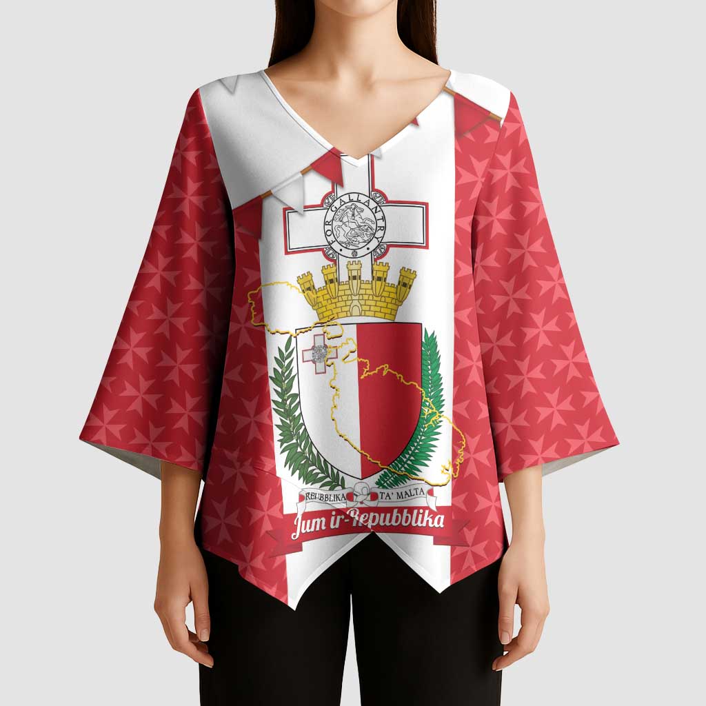 Malta Republic Day Kimono Sleeve Blouse Jum ir-Repubblika Maltese Cross - Wonder Print Shop