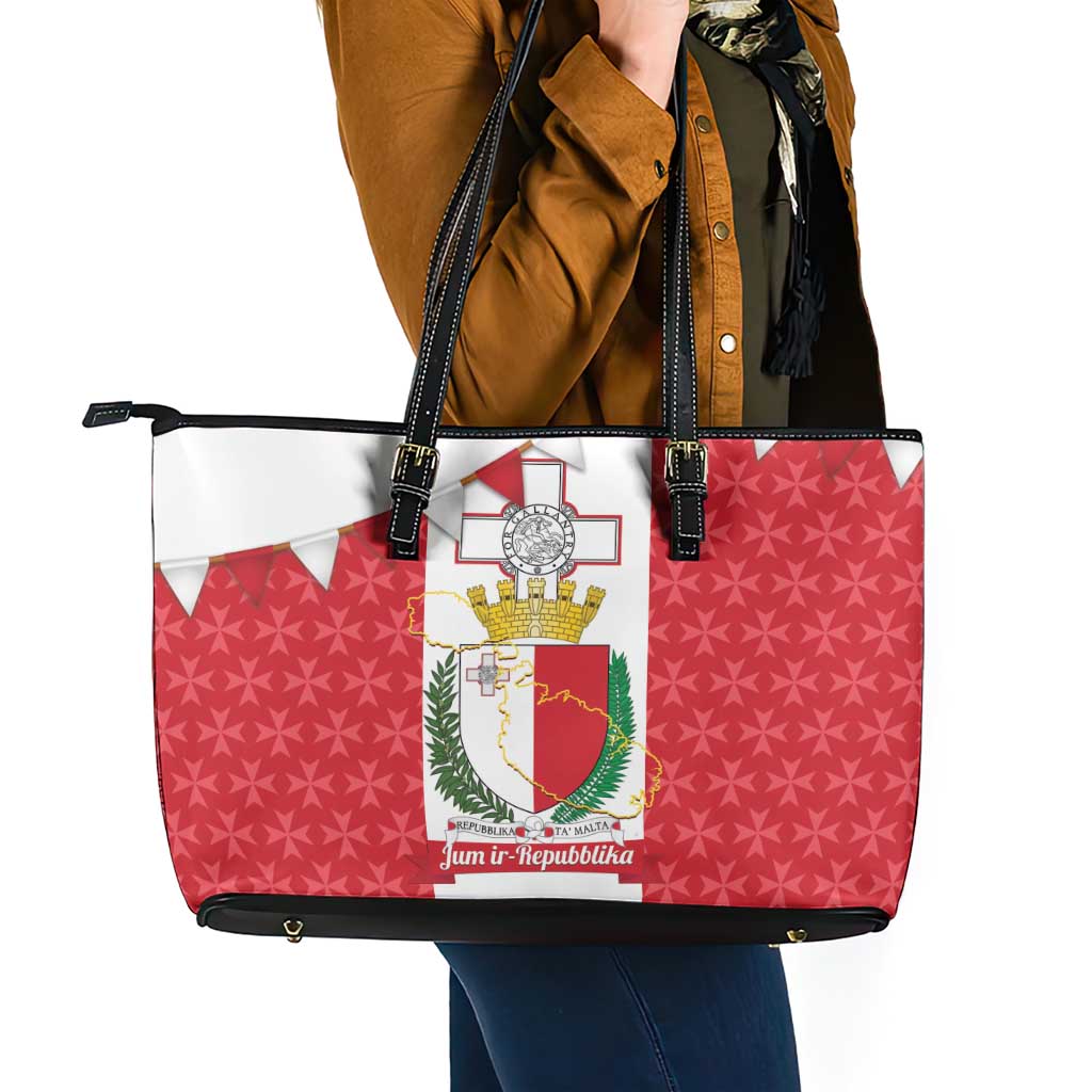 Malta Republic Day Leather Tote Bag Jum ir-Repubblika Maltese Cross - Wonder Print Shop