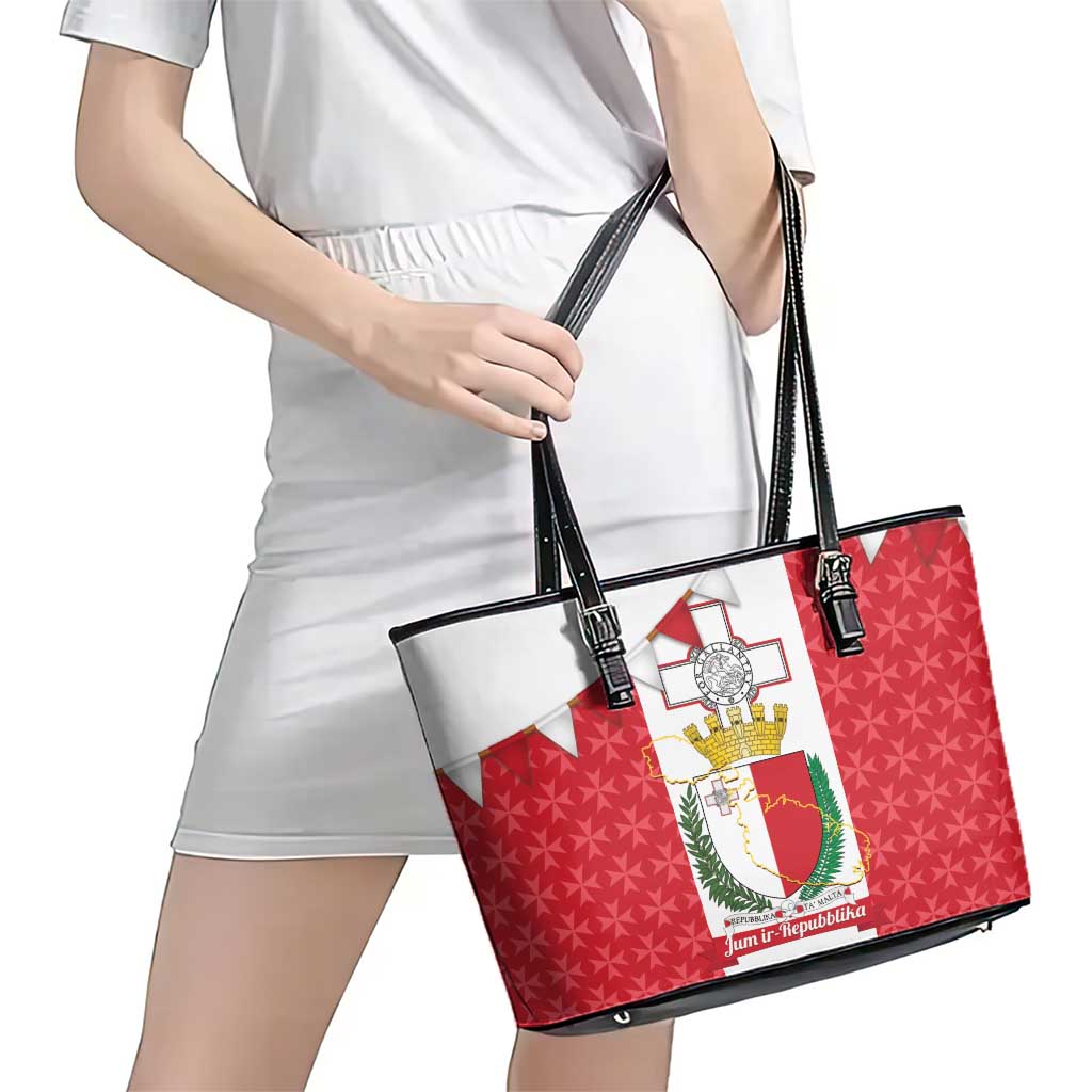 Malta Republic Day Leather Tote Bag Jum ir-Repubblika Maltese Cross - Wonder Print Shop