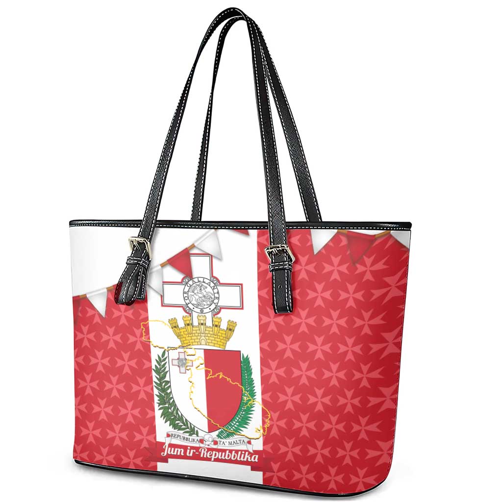 Malta Republic Day Leather Tote Bag Jum ir-Repubblika Maltese Cross - Wonder Print Shop