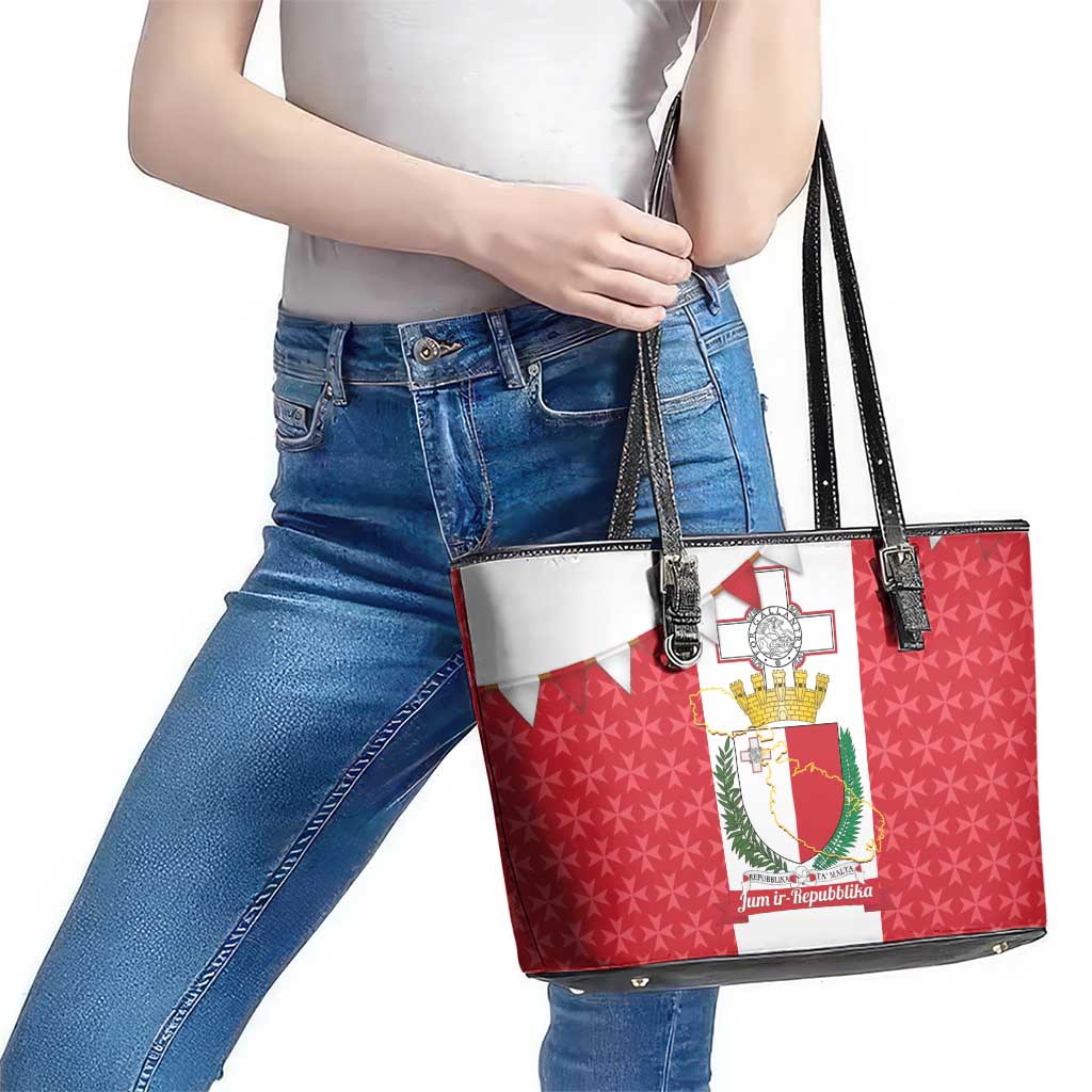 Malta Republic Day Leather Tote Bag Jum ir-Repubblika Maltese Cross - Wonder Print Shop