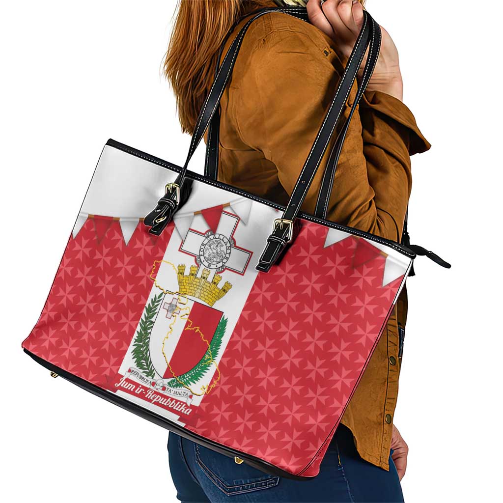 Malta Republic Day Leather Tote Bag Jum ir-Repubblika Maltese Cross - Wonder Print Shop