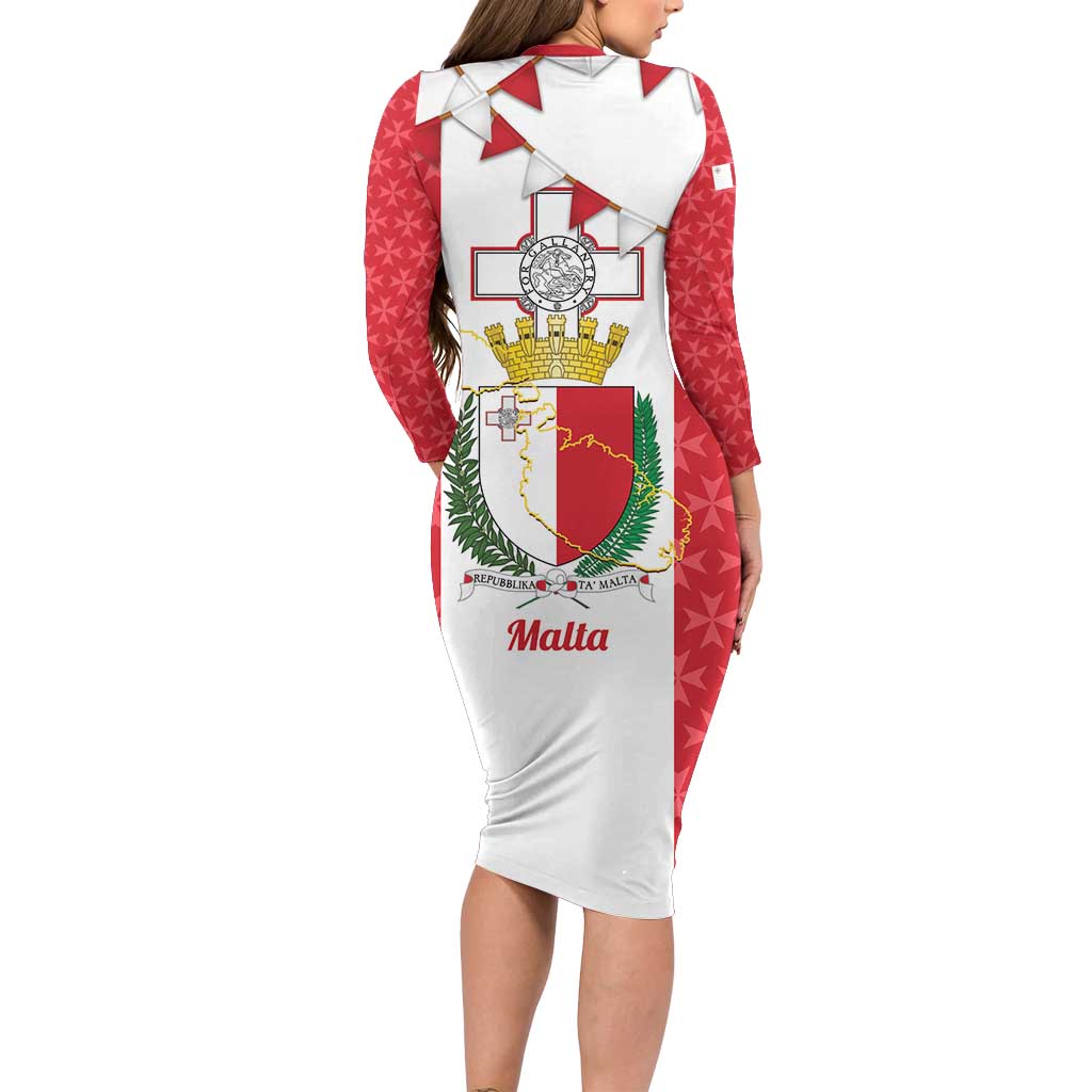 Malta Republic Day Long Sleeve Bodycon Dress Jum ir-Repubblika Maltese Cross - Wonder Print Shop
