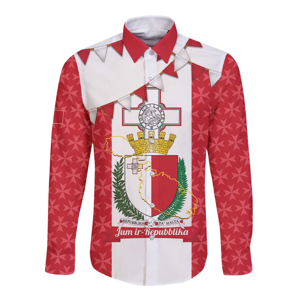 Malta Republic Day Long Sleeve Button Shirt Jum ir-Repubblika Maltese Cross - Wonder Print Shop