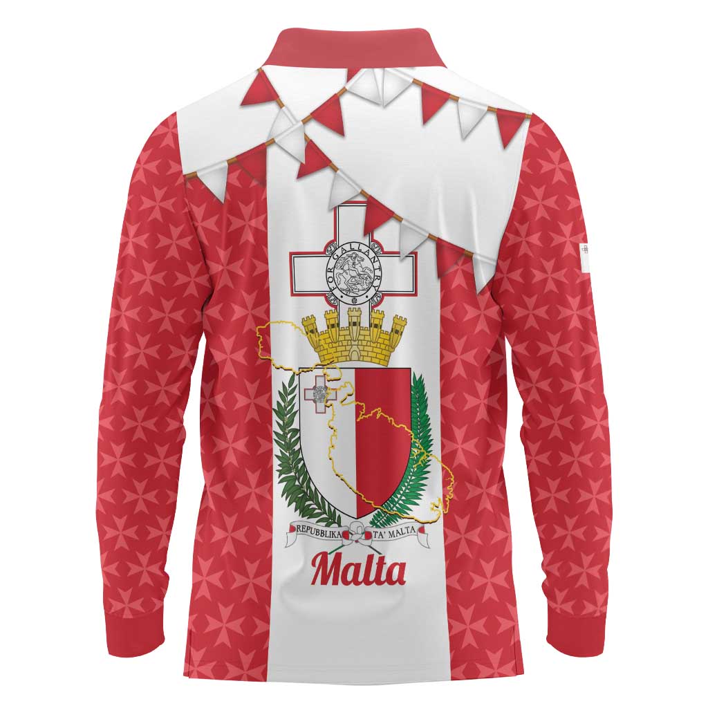 Malta Republic Day Long Sleeve Polo Shirt Jum ir-Repubblika Maltese Cross - Wonder Print Shop