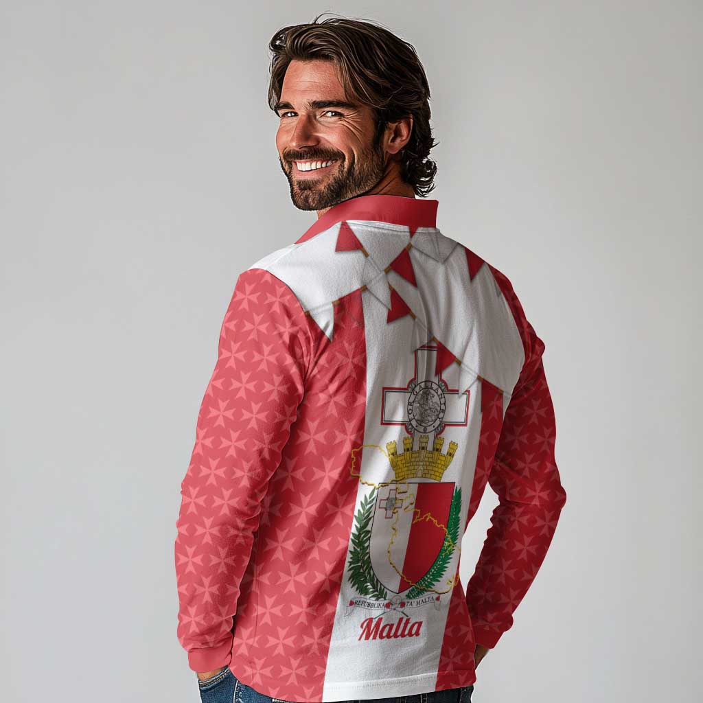 Malta Republic Day Long Sleeve Polo Shirt Jum ir-Repubblika Maltese Cross - Wonder Print Shop