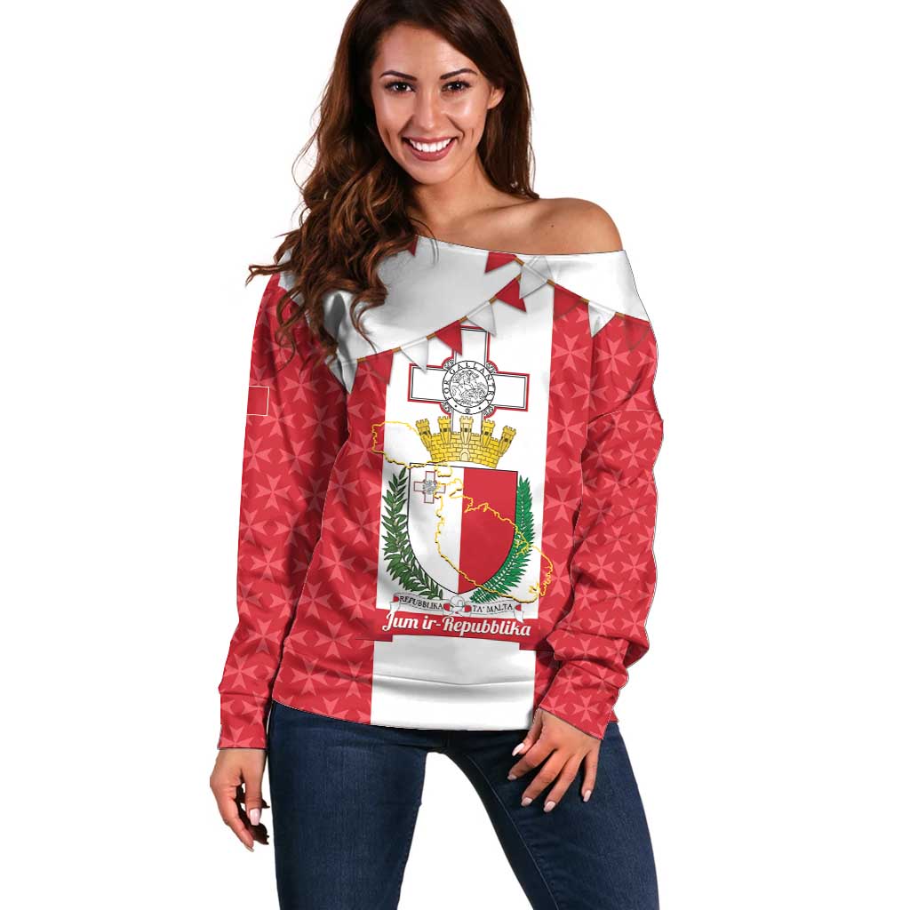 Malta Republic Day Off Shoulder Sweater Jum ir-Repubblika Maltese Cross - Wonder Print Shop