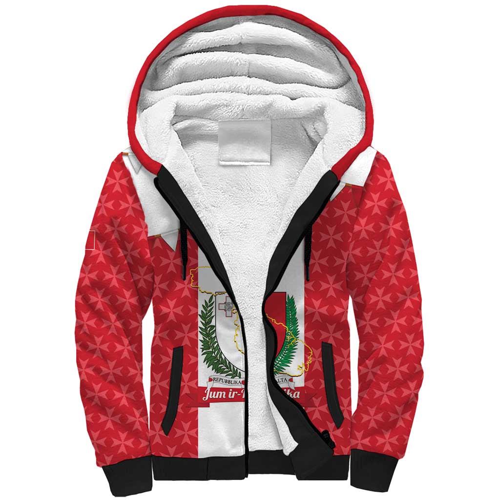 Malta Republic Day Sherpa Hoodie Jum ir-Repubblika Maltese Cross - Wonder Print Shop
