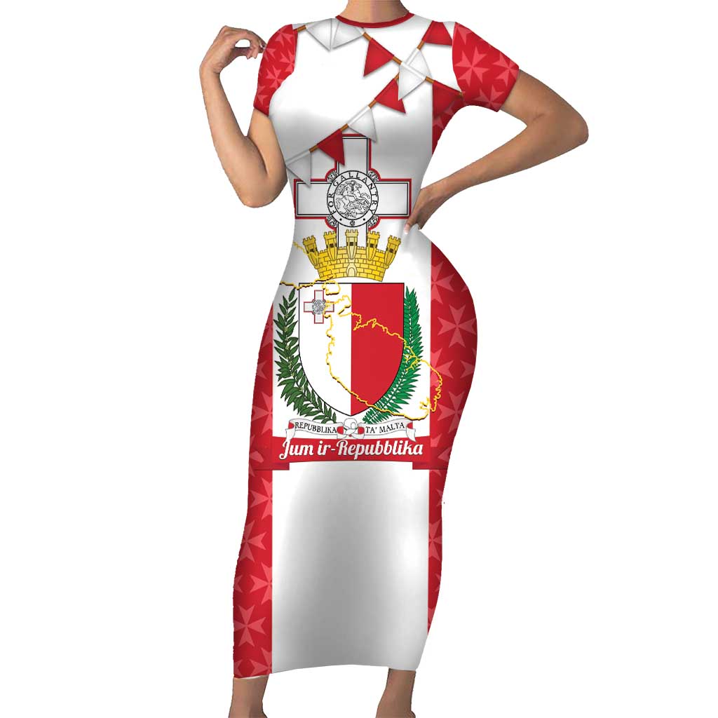 Malta Republic Day Short Sleeve Bodycon Dress Jum ir-Repubblika Maltese Cross - Wonder Print Shop