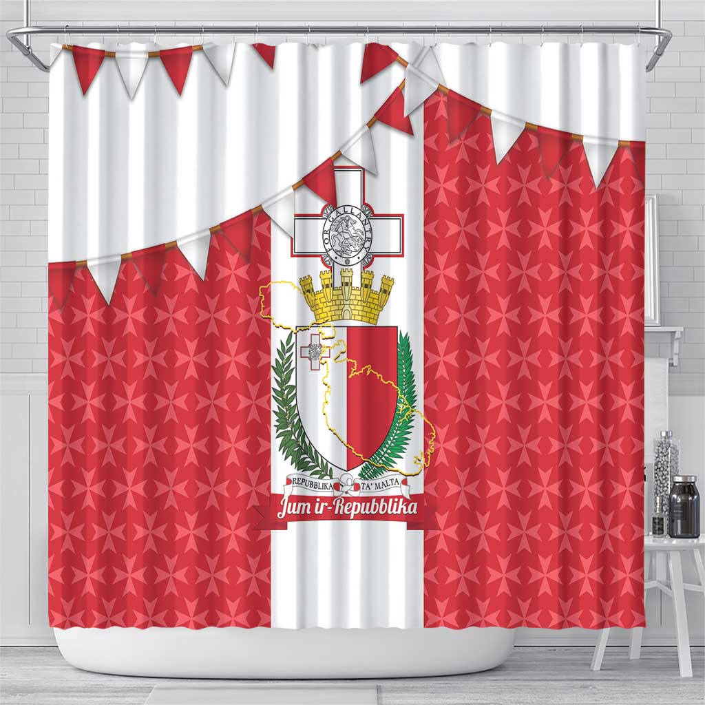 Malta Republic Day Shower Curtain Jum ir-Repubblika Maltese Cross - Wonder Print Shop