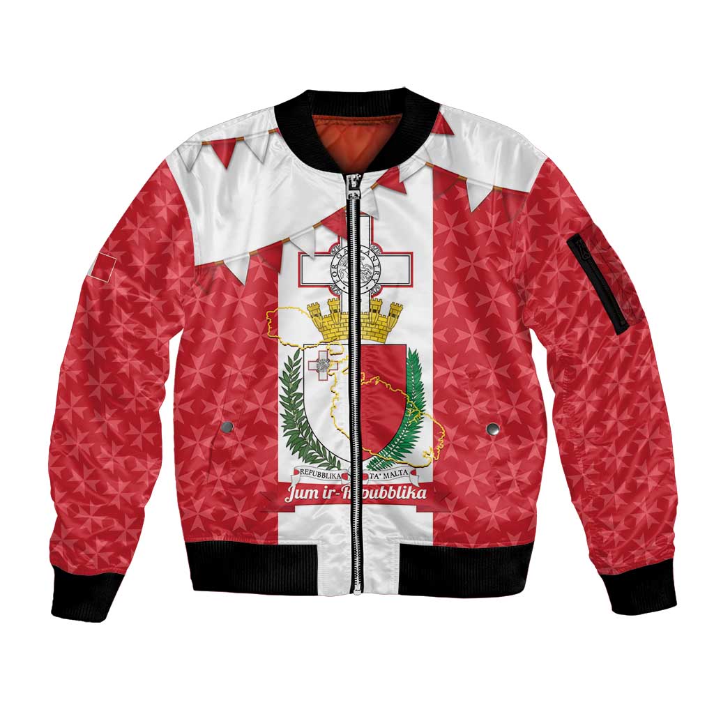 Malta Republic Day Sleeve Zip Bomber Jacket Jum ir-Repubblika Maltese Cross - Wonder Print Shop