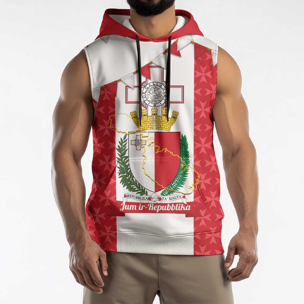 Malta Republic Day Sleeveless Hoodie Jum ir-Repubblika Maltese Cross - Wonder Print Shop