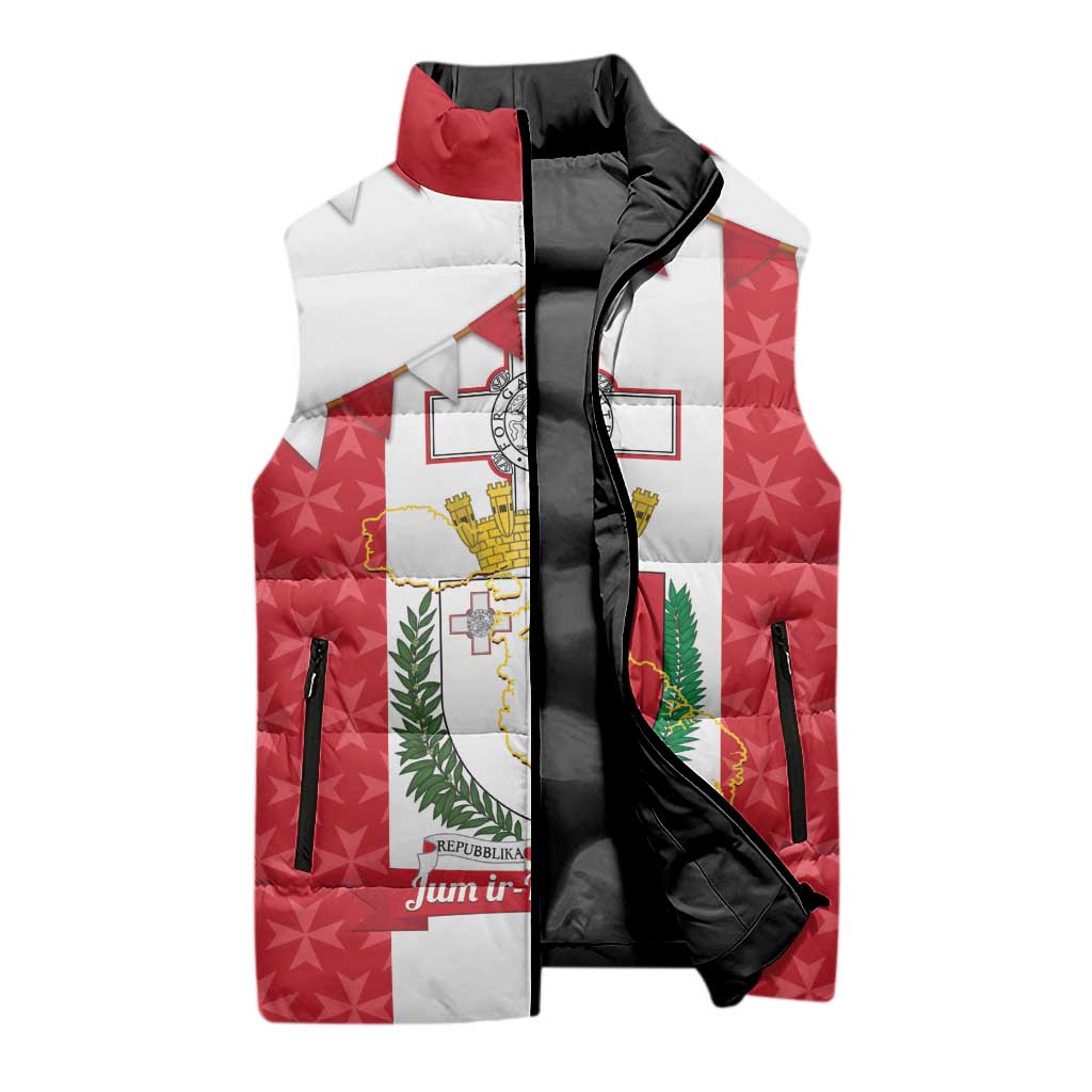 Malta Republic Day Sleeveless Puffer Jacket Jum ir-Repubblika Maltese Cross - Wonder Print Shop