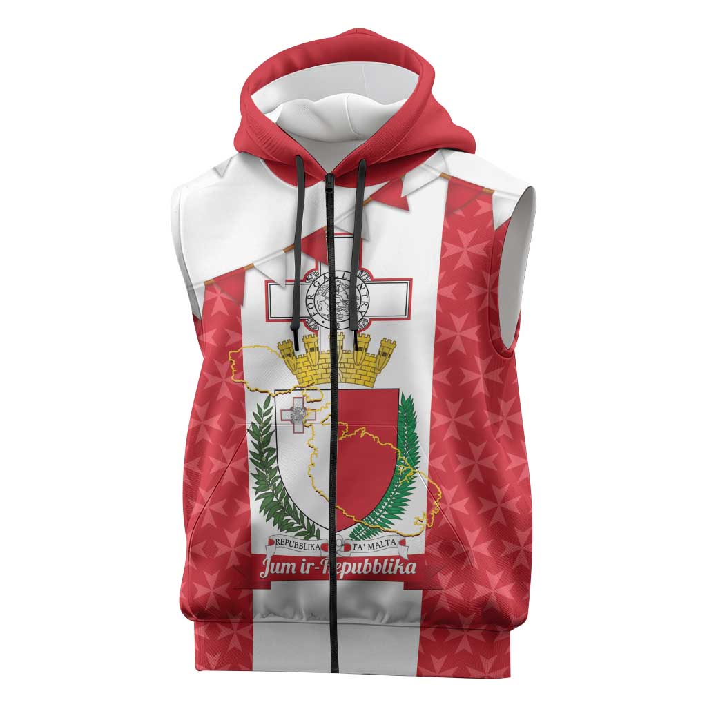 Malta Republic Day Sleeveless Zip Hoodie Jum ir-Repubblika Maltese Cross - Wonder Print Shop