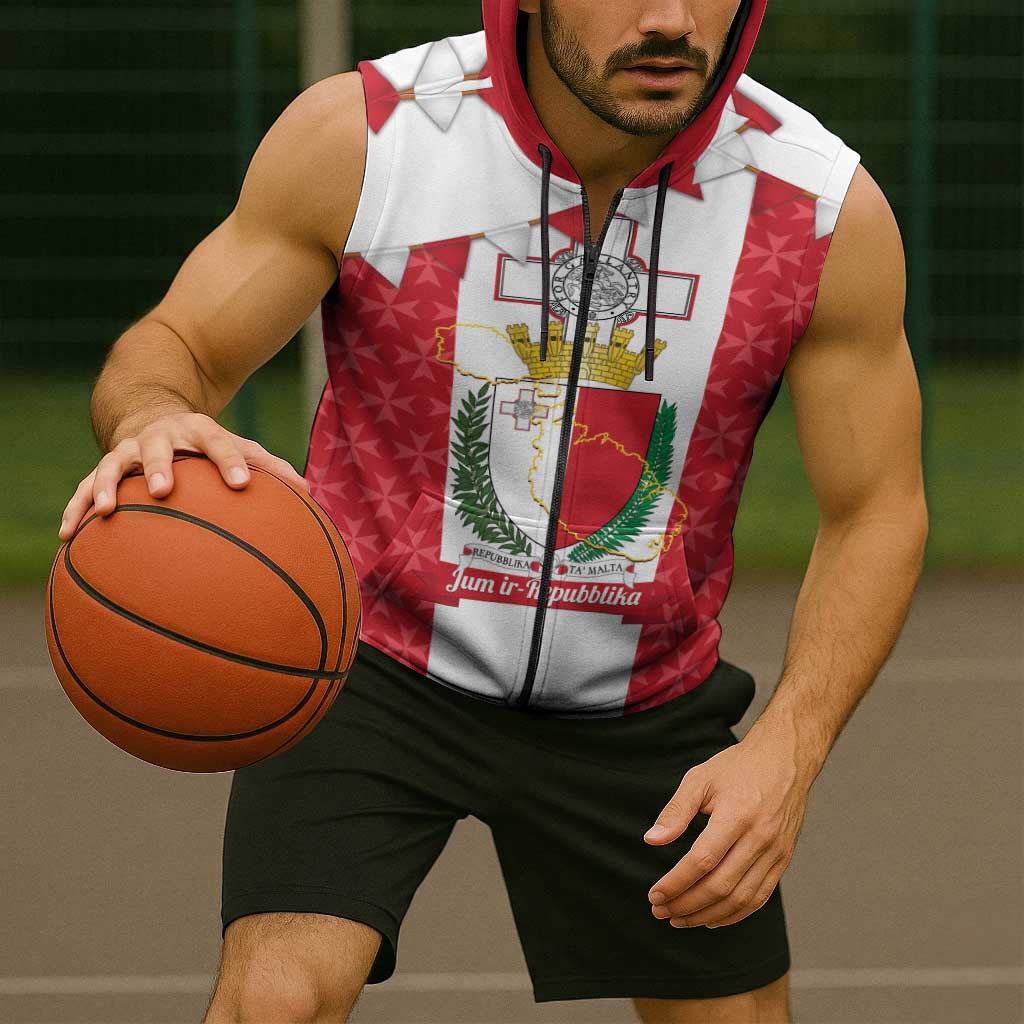 Malta Republic Day Sleeveless Zip Hoodie Jum ir-Repubblika Maltese Cross - Wonder Print Shop