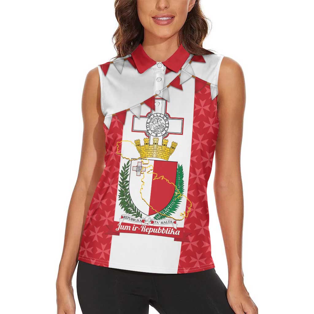 Malta Republic Day Women Sleeveless Polo Shirt Jum ir-Repubblika Maltese Cross - Wonder Print Shop