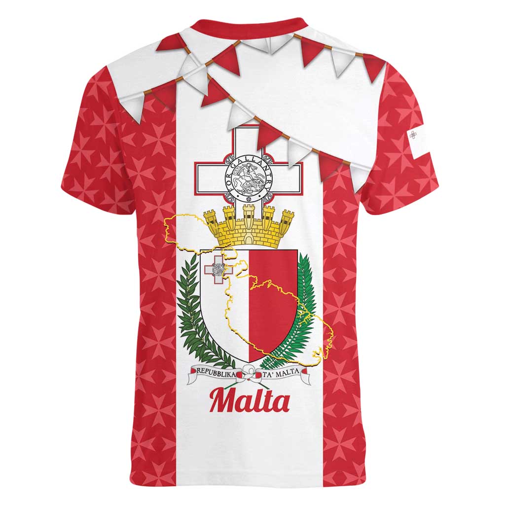 Malta Republic Day Women V-Neck T-Shirt Jum ir-Repubblika Maltese Cross - Wonder Print Shop