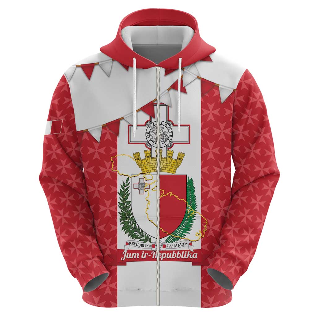 Malta Republic Day Zip Hoodie Jum ir-Repubblika Maltese Cross - Wonder Print Shop