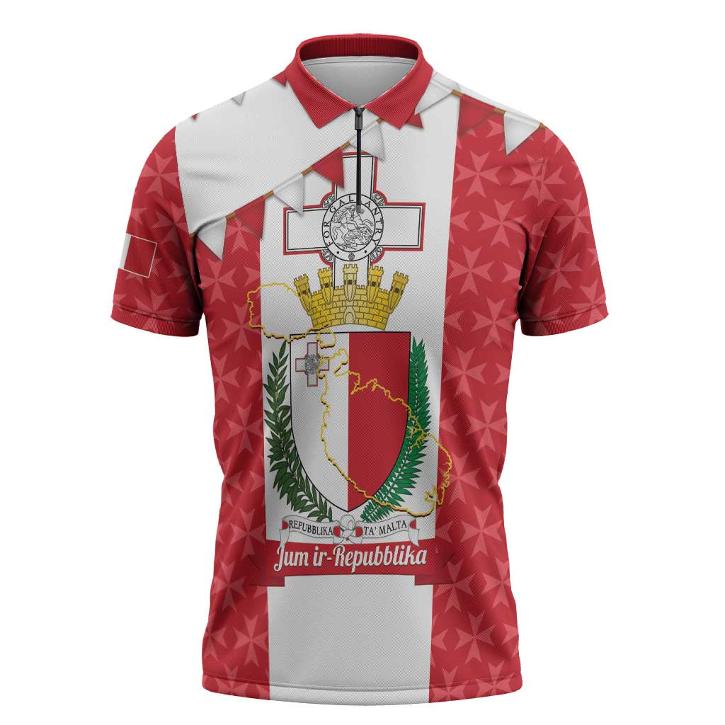 Malta Republic Day Zipper Polo Shirt Jum ir-Repubblika Maltese Cross - Wonder Print Shop