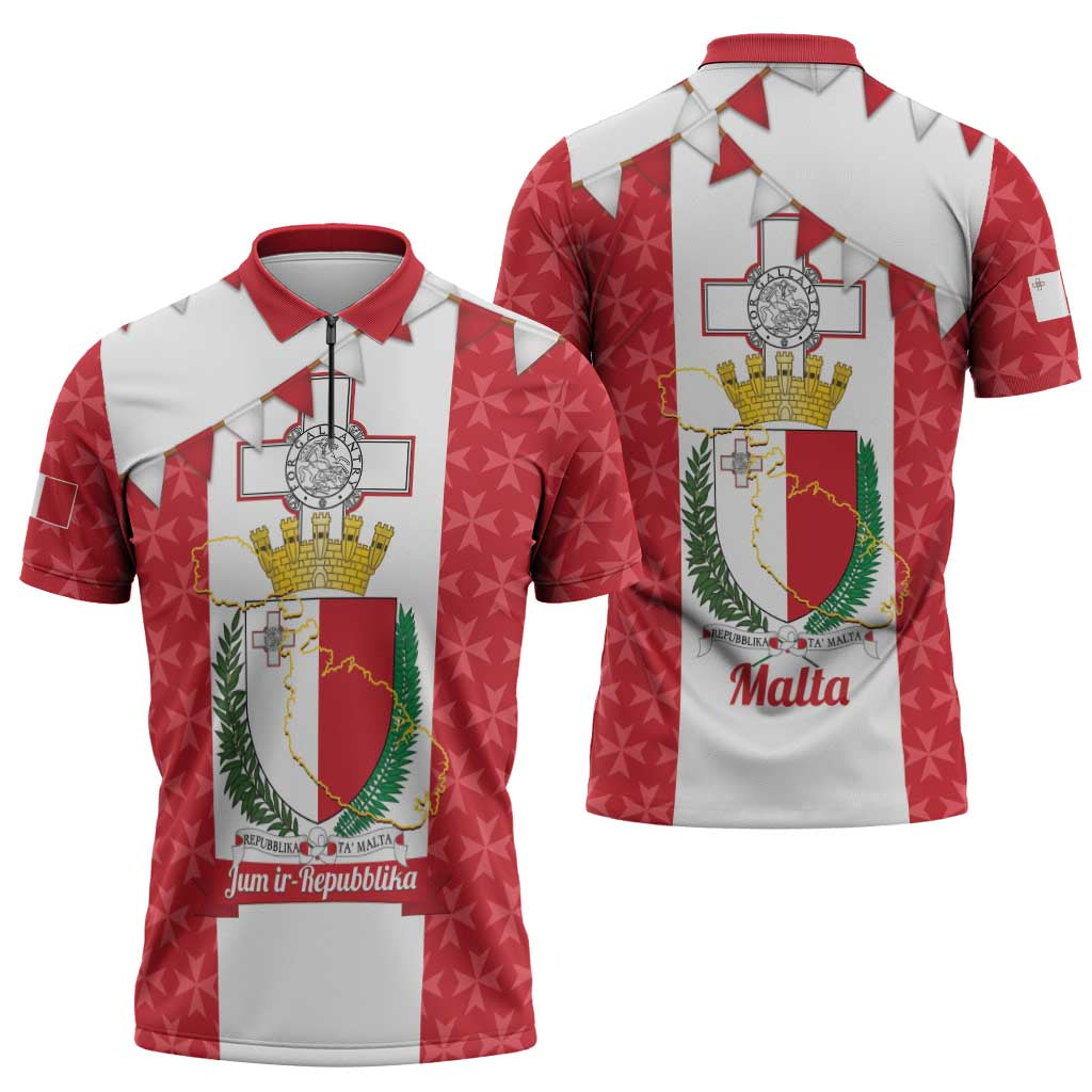 Malta Republic Day Zipper Polo Shirt Jum ir-Repubblika Maltese Cross - Wonder Print Shop