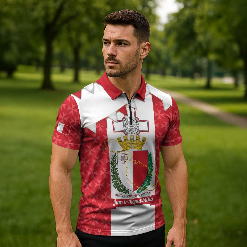 Malta Republic Day Zipper Polo Shirt Jum ir-Repubblika Maltese Cross - Wonder Print Shop