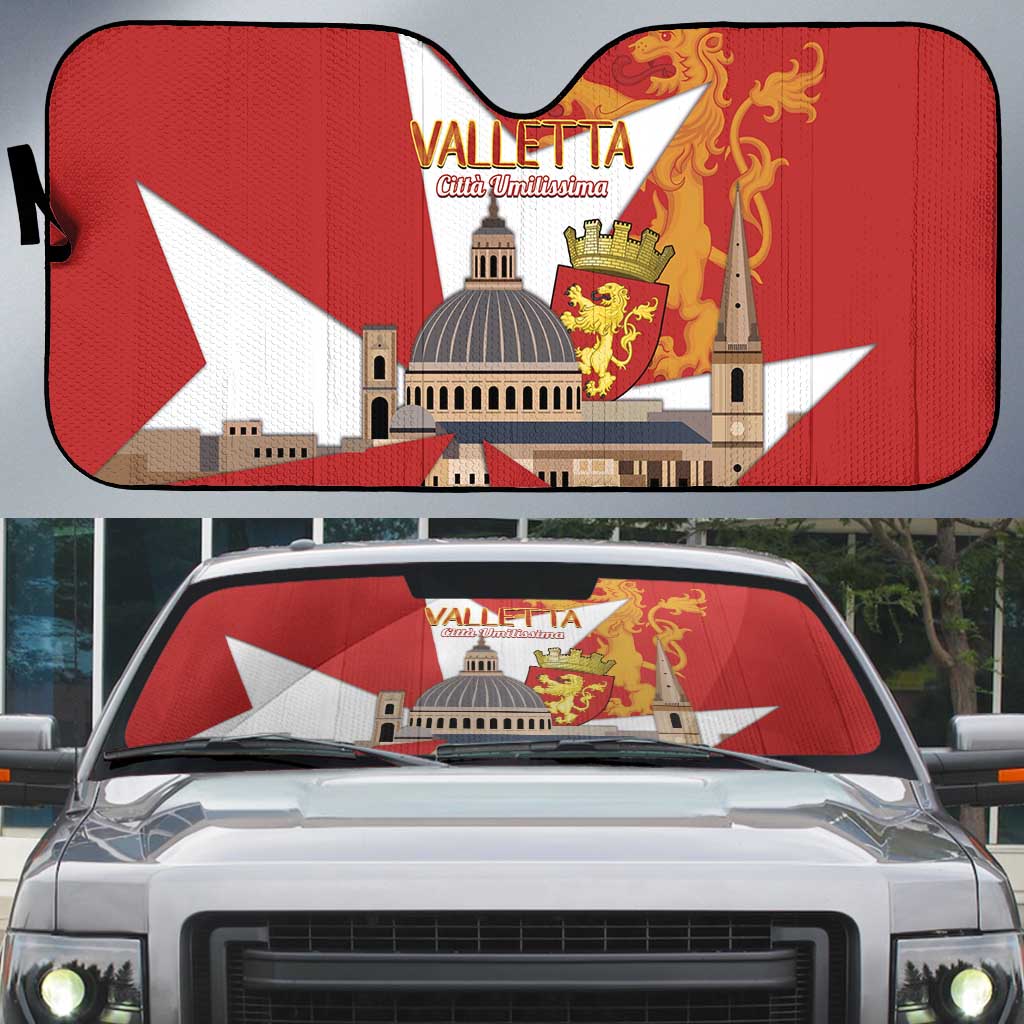 Valletta Malta Auto Sun Shade Maltese Cross Citta Umilissima - Wonder Print Shop
