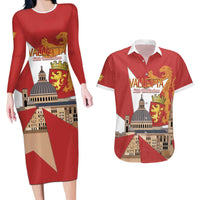Valletta Malta Couples Matching Long Sleeve Bodycon Dress and Hawaiian Shirt Maltese Cross Citta Umilissima - Wonder Print Shop