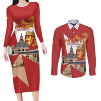 Valletta Malta Couples Matching Long Sleeve Bodycon Dress and Long Sleeve Button Shirt Maltese Cross Citta Umilissima - Wonder Print Shop