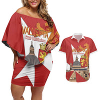Valletta Malta Couples Matching Off Shoulder Short Dress and Hawaiian Shirt Maltese Cross Citta Umilissima - Wonder Print Shop