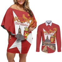 Valletta Malta Couples Matching Off Shoulder Short Dress and Long Sleeve Button Shirt Maltese Cross Citta Umilissima - Wonder Print Shop