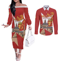 Valletta Malta Couples Matching Off The Shoulder Long Sleeve Dress and Long Sleeve Button Shirt Maltese Cross Citta Umilissima - Wonder Print Shop