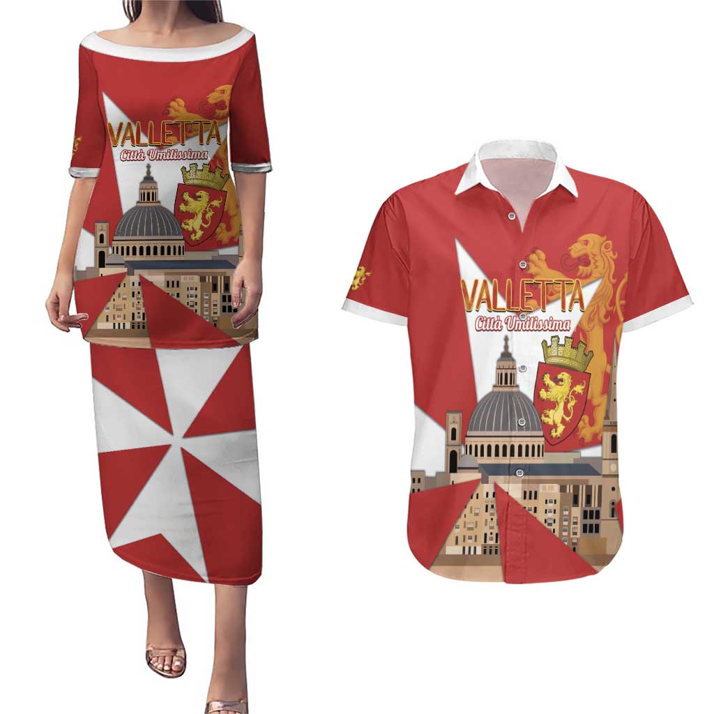 Valletta Malta Couples Matching Puletasi and Hawaiian Shirt Maltese Cross Citta Umilissima - Wonder Print Shop