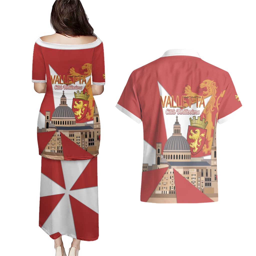 Valletta Malta Couples Matching Puletasi and Hawaiian Shirt Maltese Cross Citta Umilissima - Wonder Print Shop