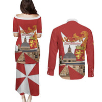 Valletta Malta Couples Matching Puletasi and Long Sleeve Button Shirt Maltese Cross Citta Umilissima - Wonder Print Shop