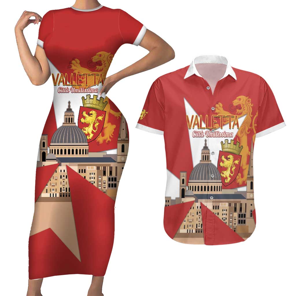 Valletta Malta Couples Matching Short Sleeve Bodycon Dress and Hawaiian Shirt Maltese Cross Citta Umilissima - Wonder Print Shop