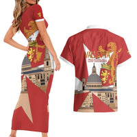 Valletta Malta Couples Matching Short Sleeve Bodycon Dress and Hawaiian Shirt Maltese Cross Citta Umilissima - Wonder Print Shop