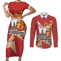 Valletta Malta Couples Matching Short Sleeve Bodycon Dress and Long Sleeve Button Shirt Maltese Cross Citta Umilissima - Wonder Print Shop