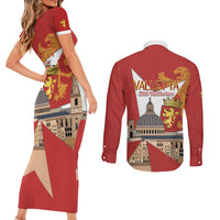 Valletta Malta Couples Matching Short Sleeve Bodycon Dress and Long Sleeve Button Shirt Maltese Cross Citta Umilissima - Wonder Print Shop