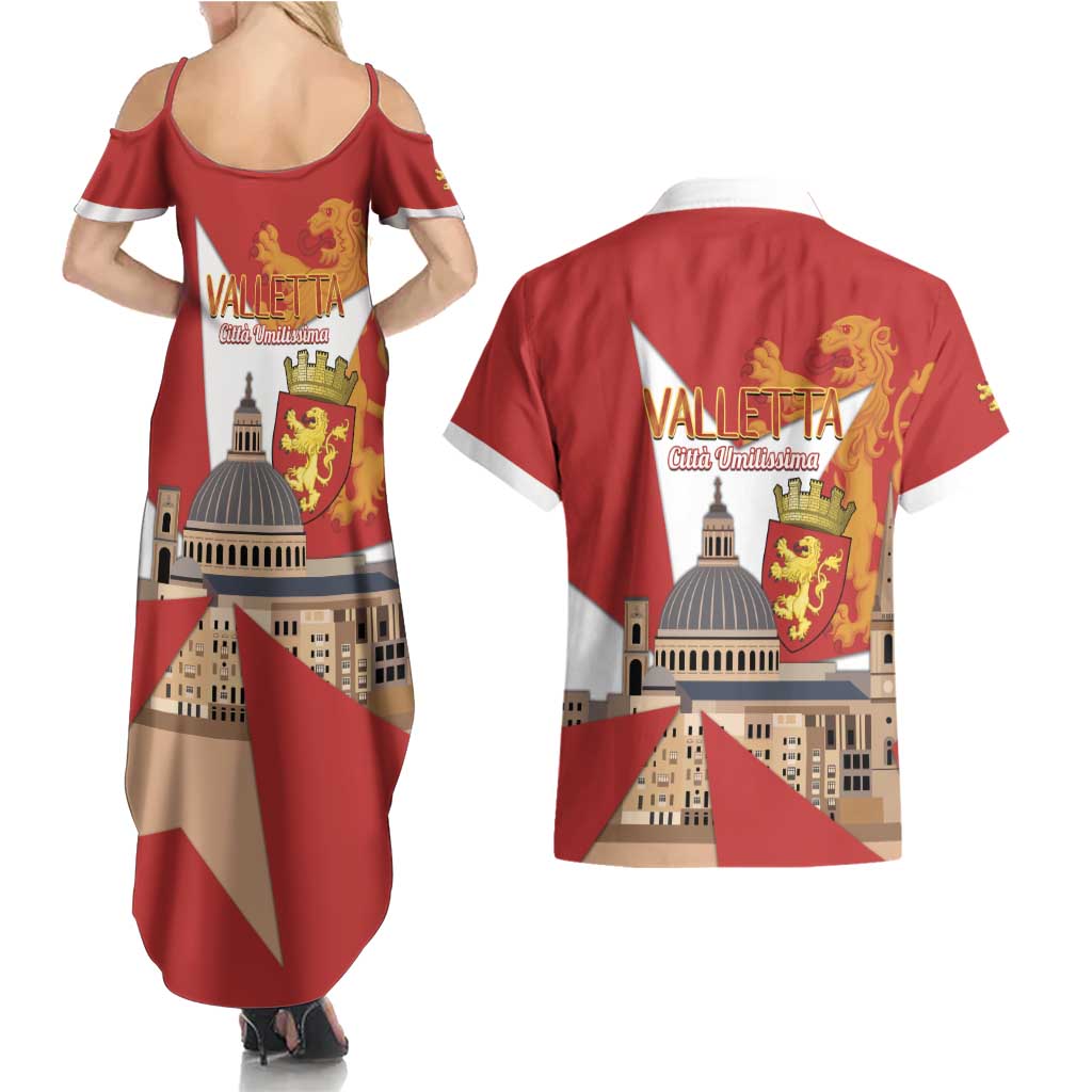 Valletta Malta Couples Matching Summer Maxi Dress and Hawaiian Shirt Maltese Cross Citta Umilissima - Wonder Print Shop