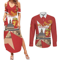 Valletta Malta Couples Matching Summer Maxi Dress and Long Sleeve Button Shirt Maltese Cross Citta Umilissima - Wonder Print Shop