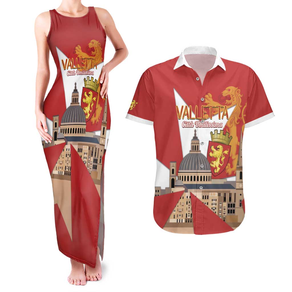 Valletta Malta Couples Matching Tank Maxi Dress and Hawaiian Shirt Maltese Cross Citta Umilissima - Wonder Print Shop