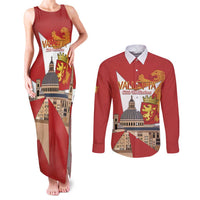 Valletta Malta Couples Matching Tank Maxi Dress and Long Sleeve Button Shirt Maltese Cross Citta Umilissima - Wonder Print Shop