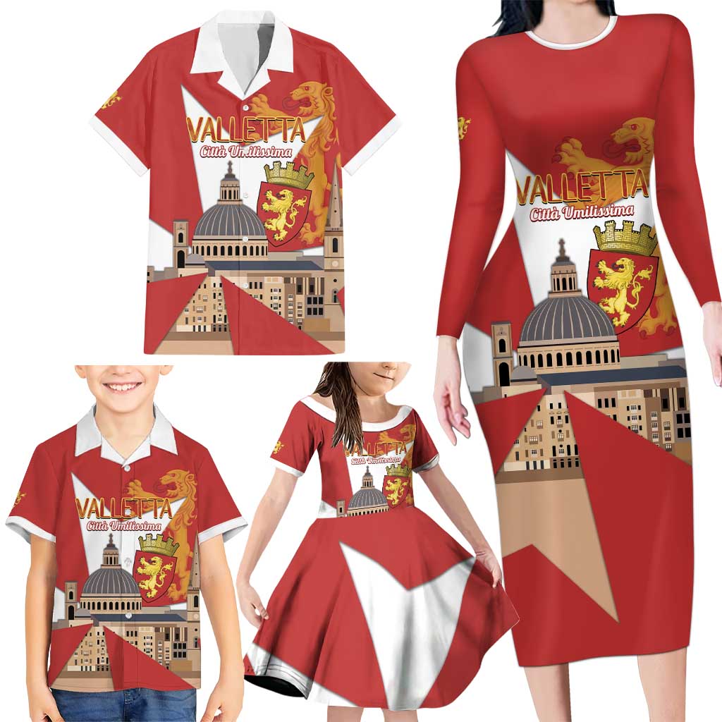 Valletta Malta Family Matching Long Sleeve Bodycon Dress and Hawaiian Shirt Maltese Cross Citta Umilissima - Wonder Print Shop