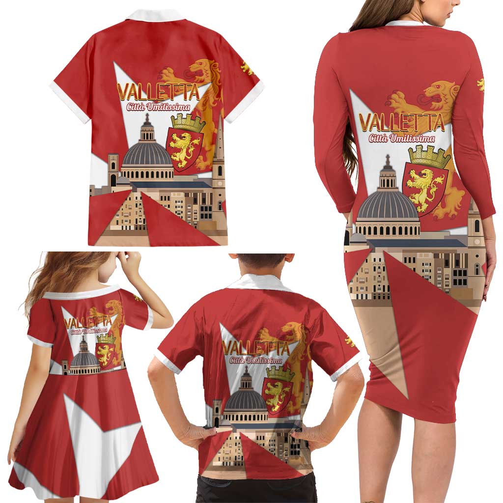 Valletta Malta Family Matching Long Sleeve Bodycon Dress and Hawaiian Shirt Maltese Cross Citta Umilissima - Wonder Print Shop