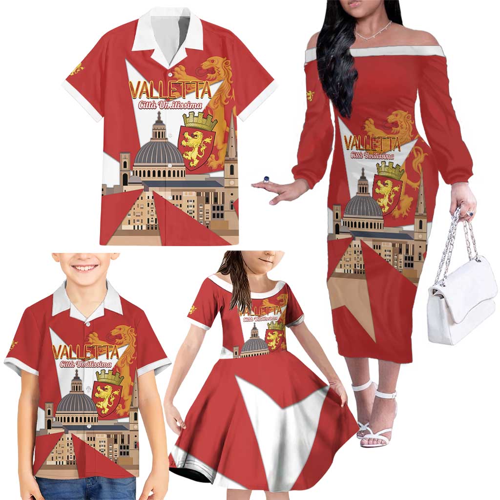 Valletta Malta Family Matching Off The Shoulder Long Sleeve Dress and Hawaiian Shirt Maltese Cross Citta Umilissima - Wonder Print Shop